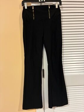 VALID High-Waist Black Flare Pants with Gold Zip Accents, size M